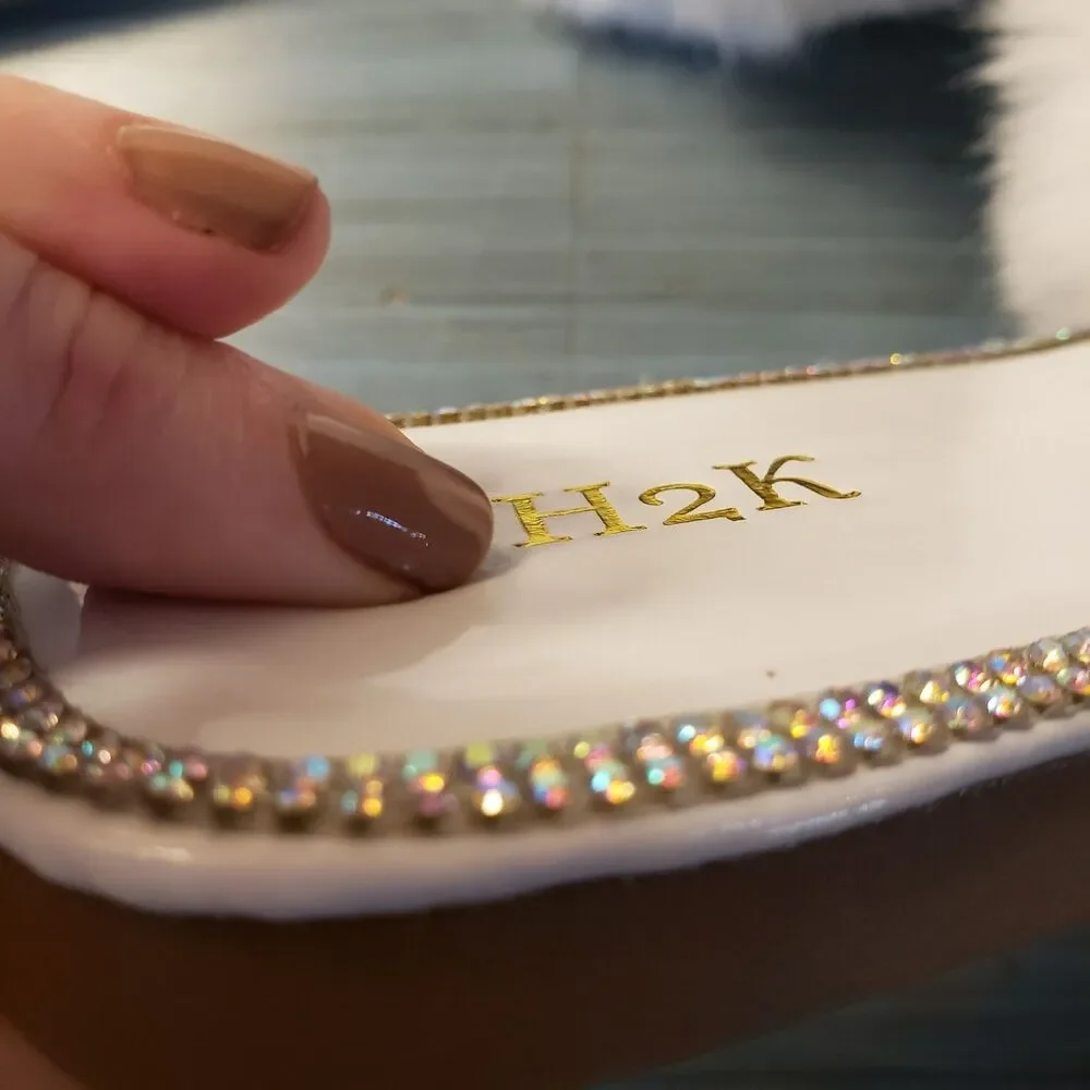 Faux Fur Rhinestone Slides Sandals Slippers Wedding Fuzzy Bling Cute Women Sz 10 - Picture 7 of 16